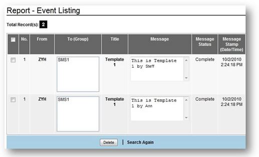 CRM Report Event Listing